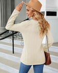 Gray Cable-Knit Long Sleeve V-Neck T-Shirt