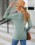 Dark Gray Cable-Knit Long Sleeve V-Neck T-Shirt