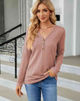 Dark Gray Cable-Knit Long Sleeve V-Neck T-Shirt