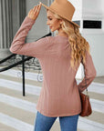 Rosy Brown Cable-Knit Long Sleeve V-Neck T-Shirt