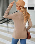 Rosy Brown Cable-Knit Long Sleeve V-Neck T-Shirt