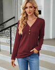 Dark Gray Cable-Knit Long Sleeve V-Neck T-Shirt