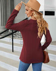 Gray Cable-Knit Long Sleeve V-Neck T-Shirt