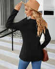 Gray Cable-Knit Long Sleeve V-Neck T-Shirt