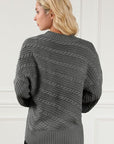 Dark Slate Gray Cable-Knit Mock Neck Dropped Shoulder Sweater