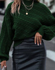 Black Cable-Knit Mock Neck Dropped Shoulder Sweater