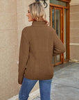 Rosy Brown Cable-Knit Mock Neck Sweater