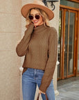 Rosy Brown Cable-Knit Mock Neck Sweater