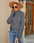 Rosy Brown Cable-Knit Mock Neck Sweater