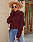 Rosy Brown Cable-Knit Mock Neck Sweater