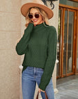 Rosy Brown Cable-Knit Mock Neck Sweater