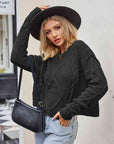 Gray Cable-Knit Round Neck Dropped Shoulder Sweater