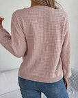 Dark Gray Cable-Knit Round Neck Long Sleeve Sweater