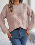 Rosy Brown Cable-Knit Round Neck Long Sleeve Sweater