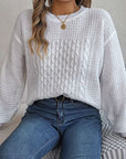 Dark Gray Cable-Knit Round Neck Long Sleeve Sweater