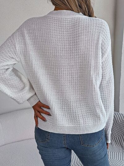 Dark Gray Cable-Knit Round Neck Long Sleeve Sweater