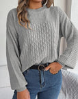 Dark Gray Cable-Knit Round Neck Long Sleeve Sweater