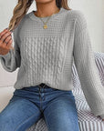 Light Slate Gray Cable-Knit Round Neck Long Sleeve Sweater