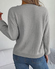 Dark Gray Cable-Knit Round Neck Long Sleeve Sweater