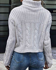 Gray Cable-Knit Turtleneck Sweater