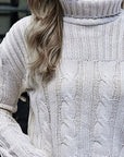 Gray Cable-Knit Turtleneck Sweater