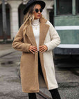 Dim Gray Contrast Dropped Shoulder Sherpa Coat