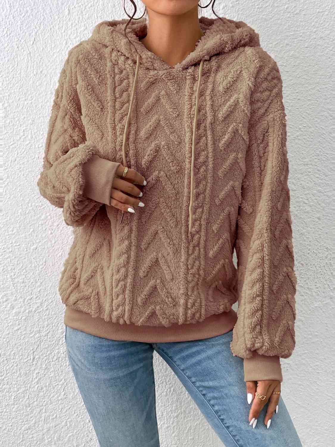 Rosy Brown Drawstring Long Sleeve Hoodie