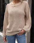 Rosy Brown Eyelet Round Neck Long Sleeve Knit Top