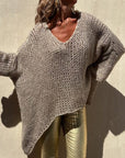 Dim Gray Contrast V-Neck Long Sleeve Sweater