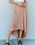 Gray Ninexis First Choice High Waisted Flare Maxi Skirt in Camel