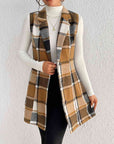 Light Gray Plaid Lapel Collar Vest