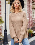 Gray Ribbed Drop Shoulder Lantern Sleeve Sweater