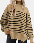 Rosy Brown Round Neck Drop Shoulder Slit Sweater