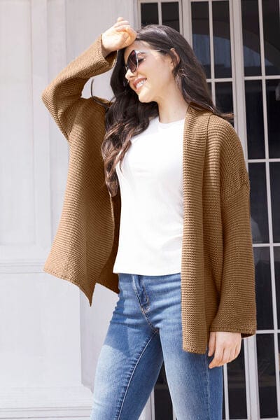 Light Gray Tied Open Front Long Sleeve Cardigan