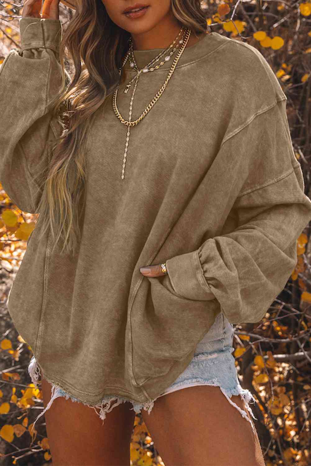 Sienna Twisted Plunge Neck Dropped Shoulder Sweatshirt