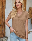 Rosy Brown V-Neck Petal Sleeve T-Shirt