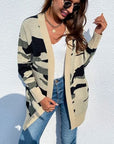 Light Gray Camouflaged Dropped Shoulder Open Front Cardigan