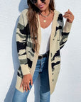 Light Gray Camouflaged Dropped Shoulder Open Front Cardigan