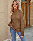 Rosy Brown Cable-Knit Mock Neck Sweater