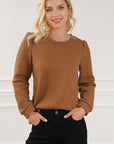 Light Gray Texture Round Neck Long Sleeve Sweatshirt