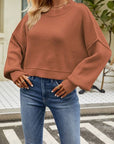 Dim Gray Round Neck Dropped Shoulder Sweater