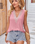 Gray Eyelet V-Neck Wide Strap Tank