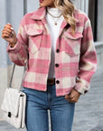 Gray Plaid Button Up Dropped Shoulder Jacket