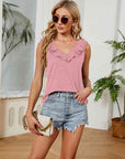 Rosy Brown Ruffle V-Neck Tank Top