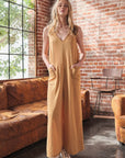 Rosy Brown Ces Femme V-Neck Sleeveless Wide Leg Jumpsuit