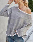 Dark Gray Boat Neck Dropped Shoulder Sweater