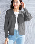 Gray Cable-Knit Button Up Dropped Shoulder Cardigan