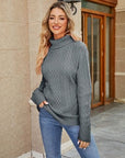 Rosy Brown Cable-Knit Mock Neck Sweater