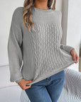 Dark Gray Cable-Knit Round Neck Long Sleeve Sweater