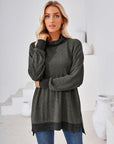 Dark Slate Gray Contrast Mock Neck Long Sleeve T-Shirt